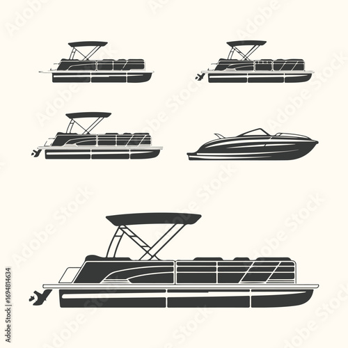 Vector art of collection of pontoon boat illustrations