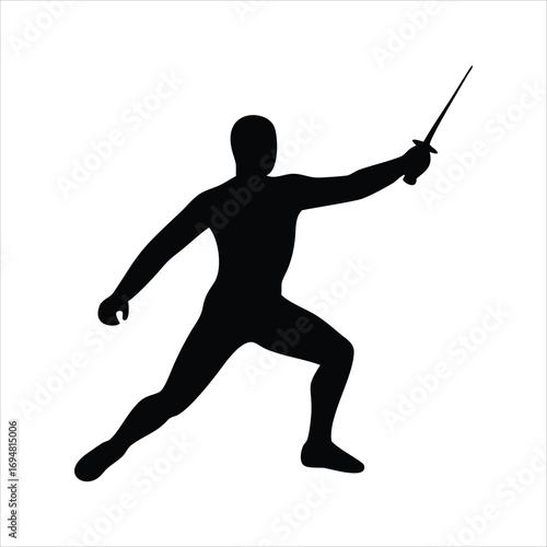 Silhouette of a fencer in action with a sword