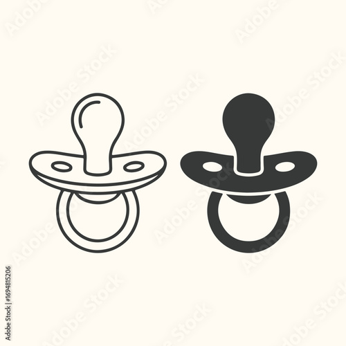 Vector art of two pacifier icons, one outlined and one solid black, on a light cream background