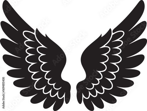 Silhouette of a pair of detailed wings spread outward