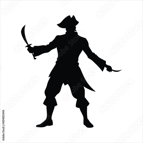 Silhouette of a pirate with swords in a dynamic pose