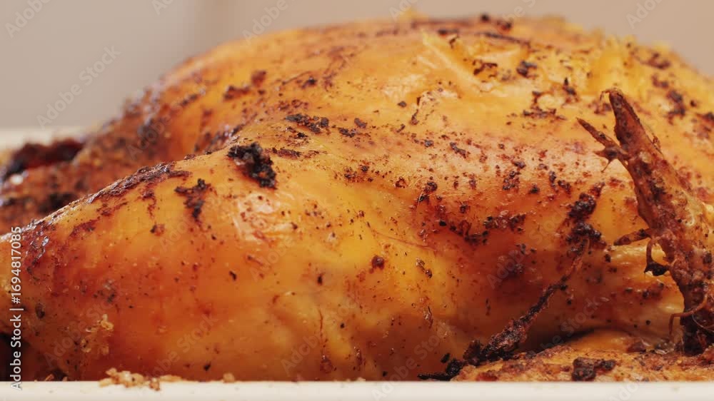 custom made wallpaper toronto digitalFull roasted grilled chicken meat in a frying pan with potatoes, cooked food, delicious crust, sause pouring. 