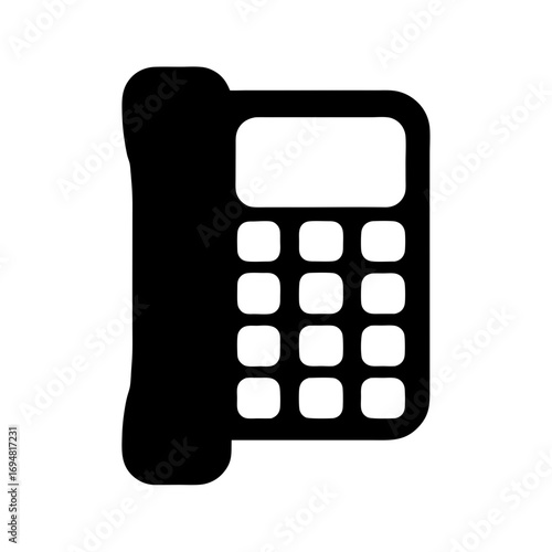 Illustration of a black telephone landline phone vector icon for communication and contact use