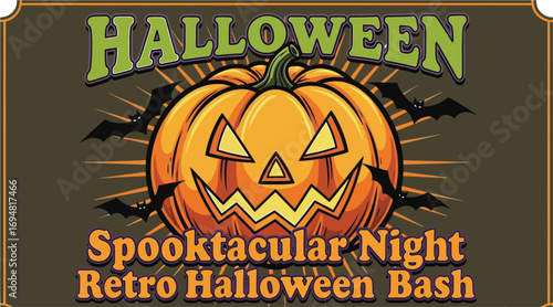 Retro Halloween pumpkin invitation for spooky night bash
