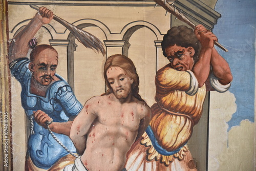 Canvastavla Fresque de la flagellation de Jésus de la paroisse Santa Lucia de Moriani en Cor