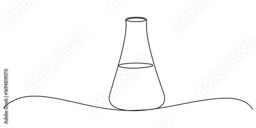 Erlenmeyer flask one line  drawing. Editable stroke. Vector illustration	