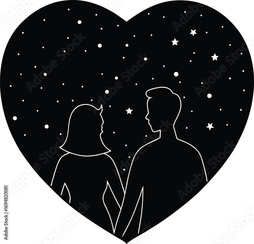 couple watching heart shaped constellation in stars Vector illustration