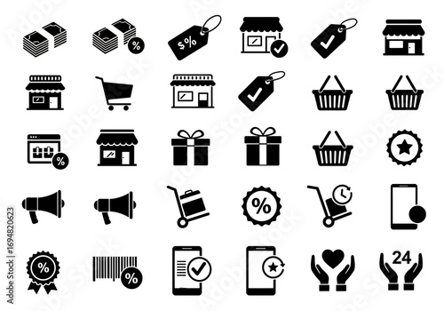 Essential shopping icons for e-commerce, sales, and customer service success