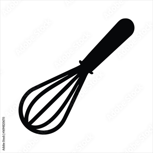 Black silhouette of a kitchen whisk on a white background