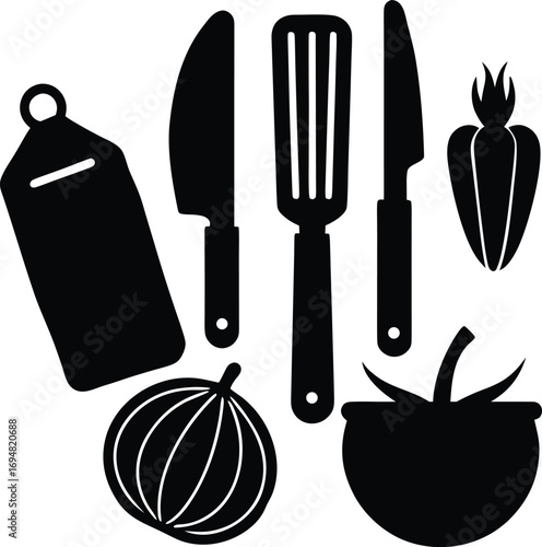 food preparation tools with cutting vegetables Vector illustration