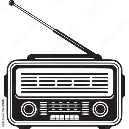 A vintage radio with antenna isolated on white background, a classic device for listening to music and news