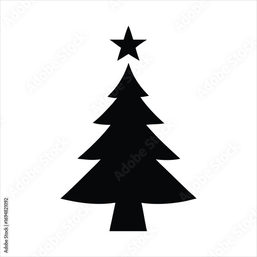 Simple black silhouette of a christmas tree with a star on top