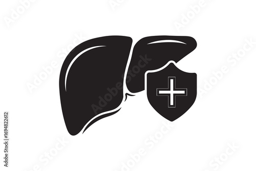 Liver icon design with medical symbol style in black silhouette. Human liver icon isolated on white background. Human organs symbol Logo. Vector illustration.