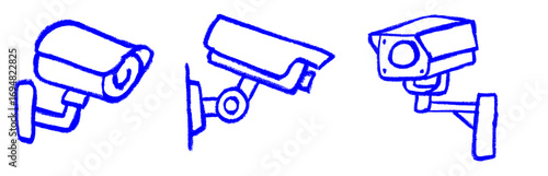 External Security Camera Icons Crayon Chalk Drawing Doodle Vector Set