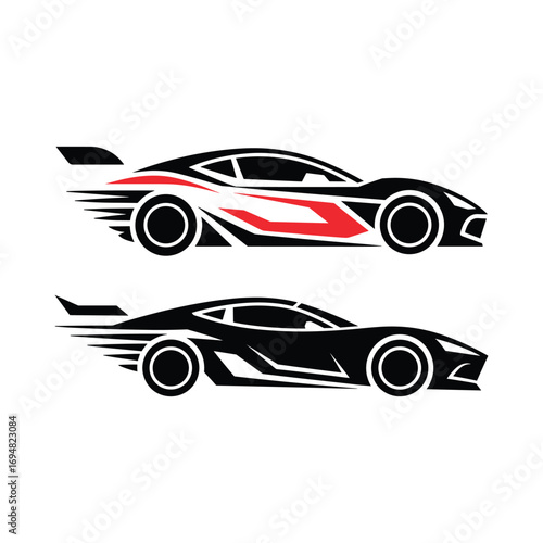 Dynamic duo of sleek sports cars in motion with speed streaks and fiery accents