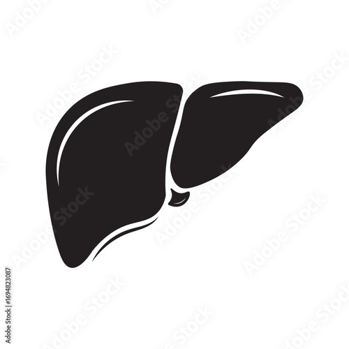 Human liver icon isolated on white background. Liver icon design in black silhouette style. Human organs symbol Logo. Vector illustration.