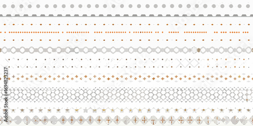 Collection of decorative geometric borders and patterns in subtle earth tones and grays