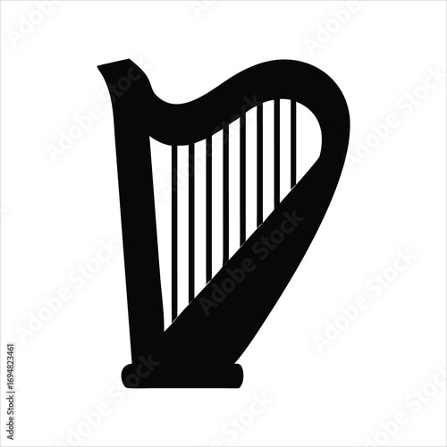 Black silhouette of a harp on a white background