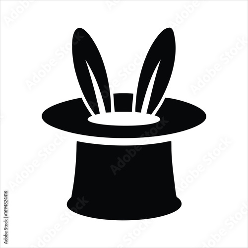 Black silhouette of a magician s top hat with rabbit ears emerging from it