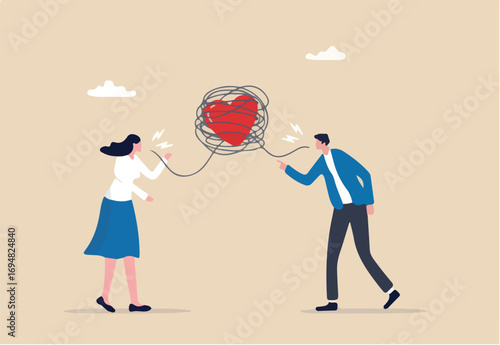 Relationship problem, disagreement or divorce, conflict or fight couple, broken family or marriage life failure, complicated relation concept, young couple fighting with relationship problem