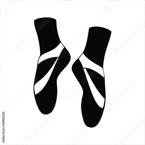 Black and white silhouette of ballet pointe shoes