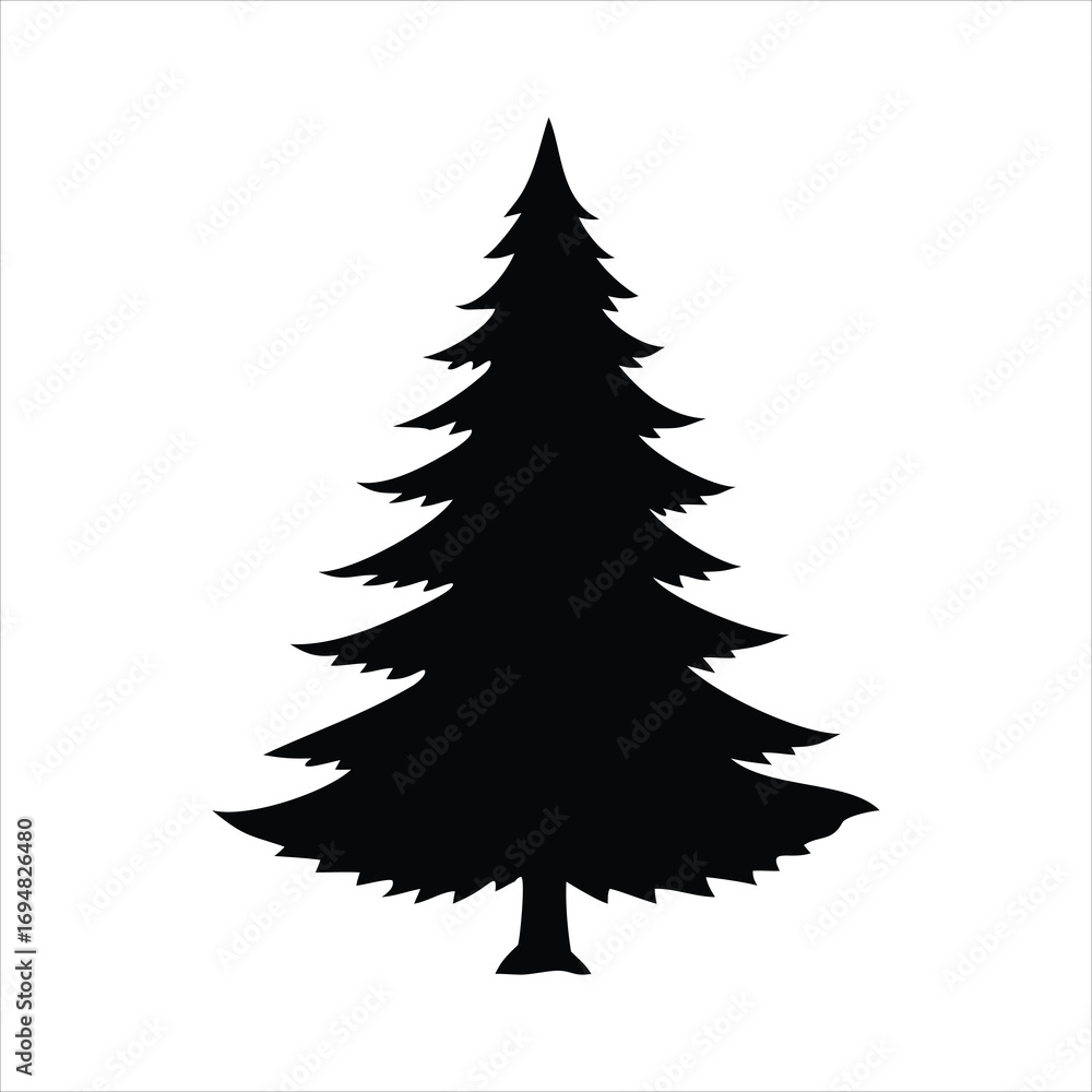 Obraz premium Black silhouette of a pine tree on a white background
