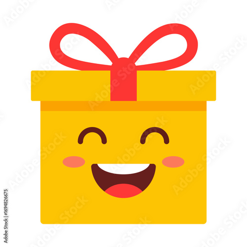 gift box with smile face emoji color flat icon