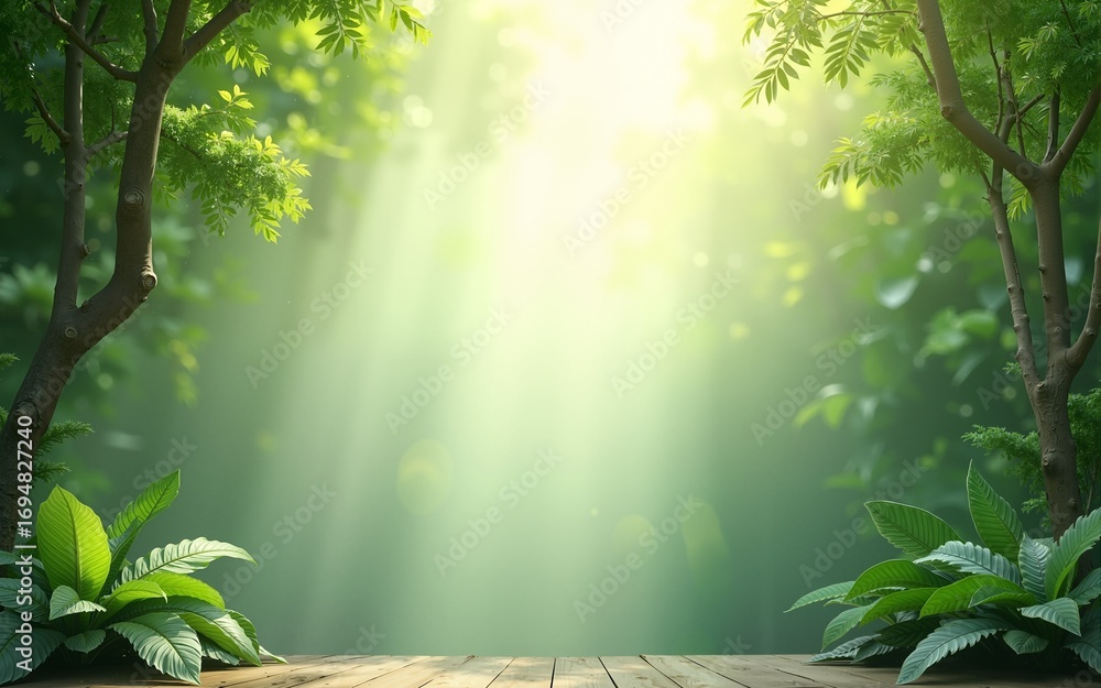 Fototapeta premium Backdrop e mesa com folhas de árvore. High quality