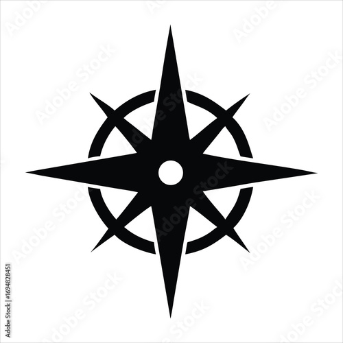 Black compass rose symbol on white background