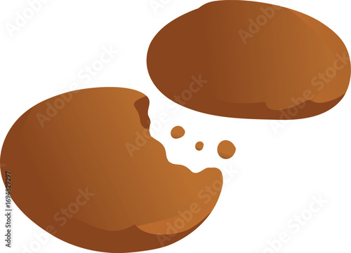 Illustration of a broken cookie with crumbs falling. Great for bakery designs, dessert packaging, recipe cards, sweet snack graphics, and festive holiday clipart.