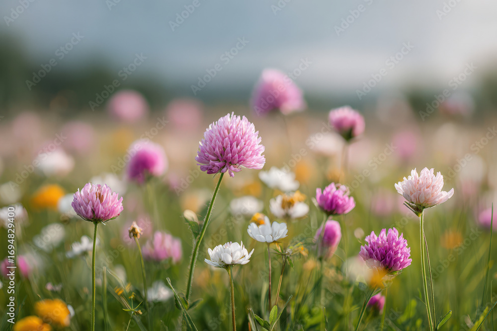 Fototapeta premium capture essence of summer landscapes featuring lush meadows with wild grasses across countries
