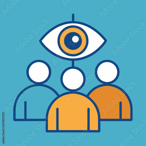 Eye watching over a group of people representing observation and surveillance