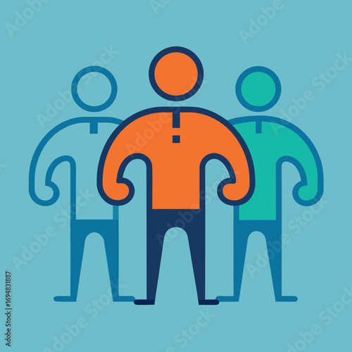 Diverse team standing together with one person prominently featured