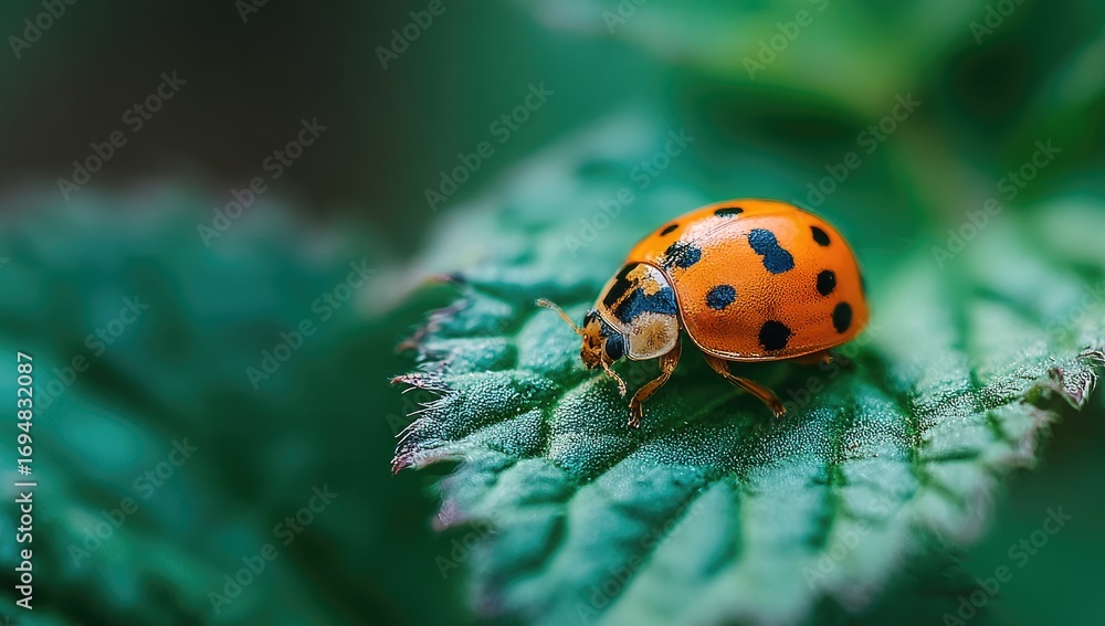 Fototapeta premium Ladybug on a vibrant green leaf