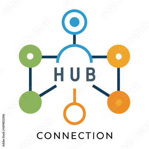 Abstract hub and spoke network connection concept with text