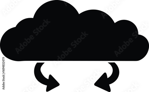 Cloud computing synchronization with arrows, data transfer and backup illustration