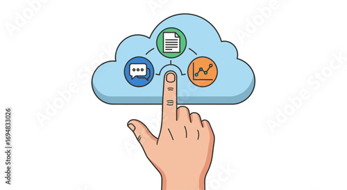 Conceptual illustration of a user accessing integrated cloud services for business intelligence, data analysis, and secure digital communication