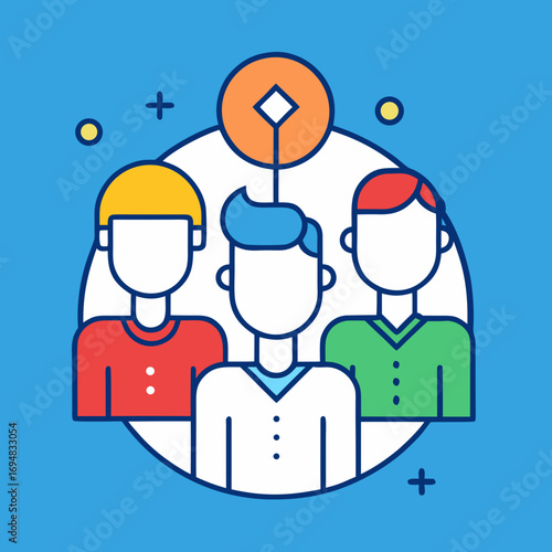 Diverse team of professionals working together in a modern flat design