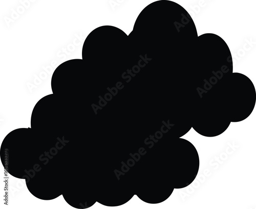 Black cloud silhouette on white background, weather symbol illustration art