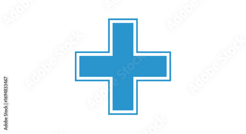 Blue plus symbol icon with a clean white outline. Vector graphic for concepts of addition, positivity, and healthcare. Isolated on a white background