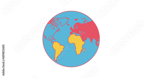 Colorful globe icon with a simplified world map. Vector graphic of Earth with highlighted continents for global concepts and international themes