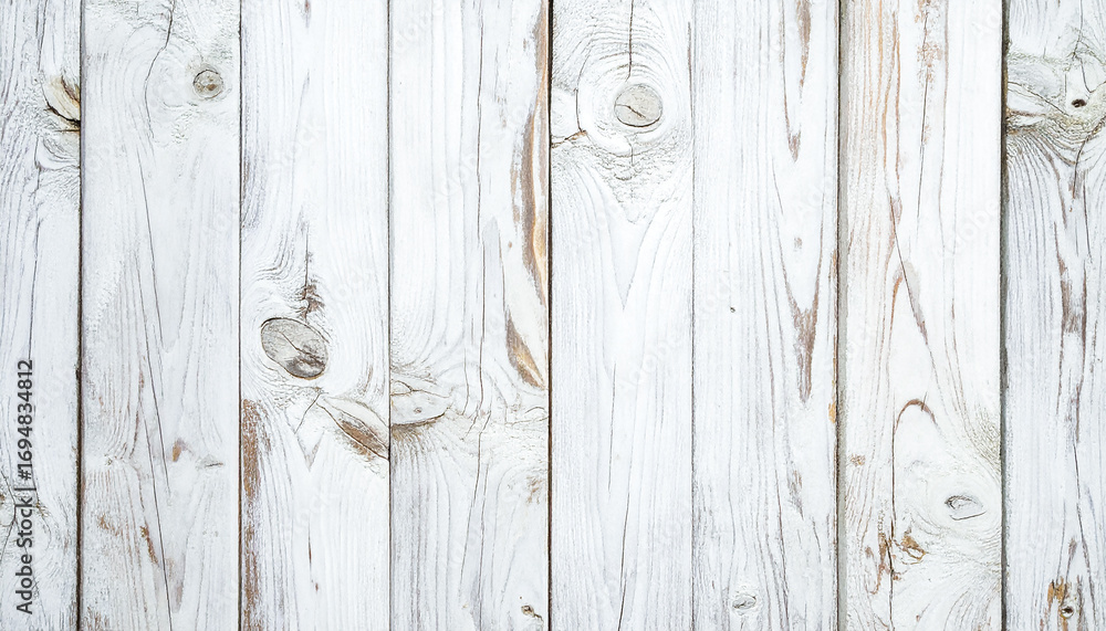 Fototapeta premium Distressed White Wooden Panel with Cracks and Grooves