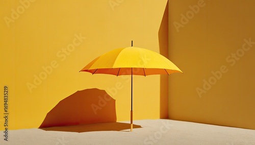 Sunny yellow umbrella in a corner