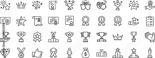 Collection of award and achievement line icons for success and recognition vector
