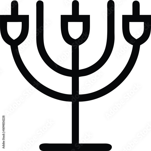Stylized minimalist line drawing of a seven-branched candelabra seven branched menorah