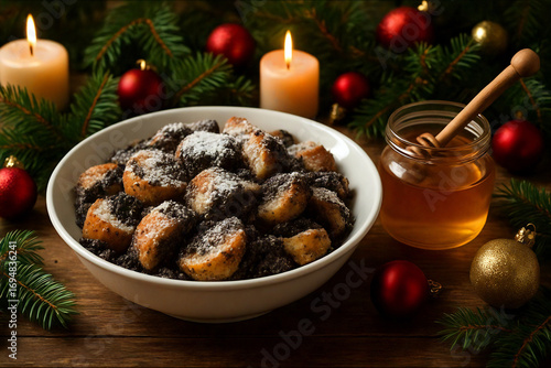 Traditional Hungarian Poppy Seed Bread Pudding with honey