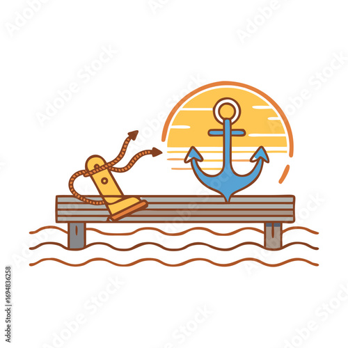 Vector nautical dock anchor and bollard icon