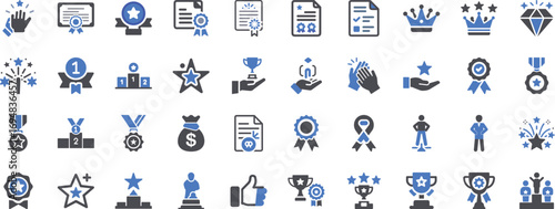 Award and achievement icons set celebrating success recognition excellence and business accomplishments vector