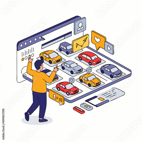 A customer navigates an online platform, browsing a diverse inventory of affordable and reliable used cars, seeking smart deals on budget-friendly pre-owned vehicles.