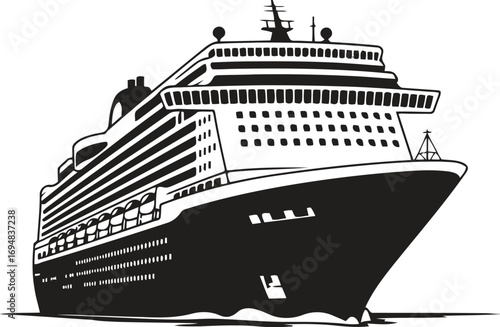 Massive cruise ship sailing forward on the water illustration